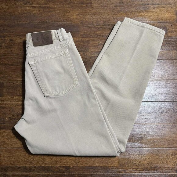 Vintage 90s CK CALVIN KLEIN Relaxed Tapered Leg Khaki Tan Jeans Size 34x32 - Picture 1 of 16